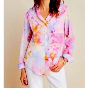 Pilcro by Anthropologie "The Cate" Pink Tie Dye Cotton Button Up Blouse size XS